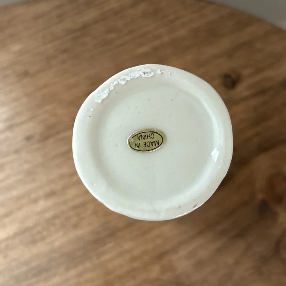 Vintage Bud Vase Porcelain Rose Embossed Gold Rim‎ International Silver Co